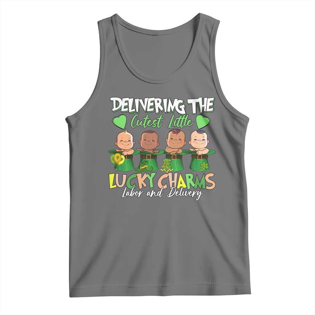 Labor and Delivery Nurse St Patrick's Day Tank Top Delivering The Cutest Little Lucky Charms TS02 Black Heather Print Your Wear