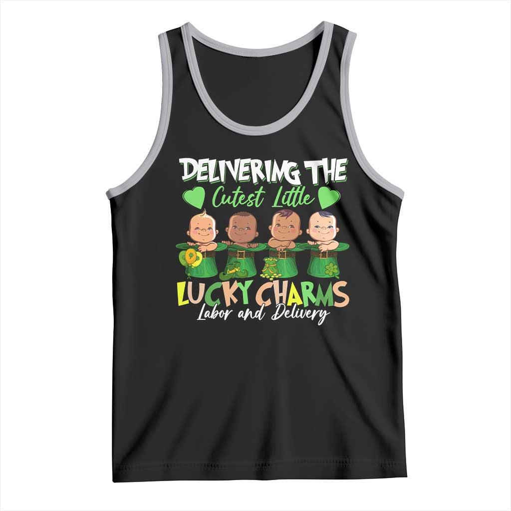 Labor and Delivery Nurse St Patrick's Day Tank Top Delivering The Cutest Little Lucky Charms TS02 Black Athletic Heather Print Your Wear