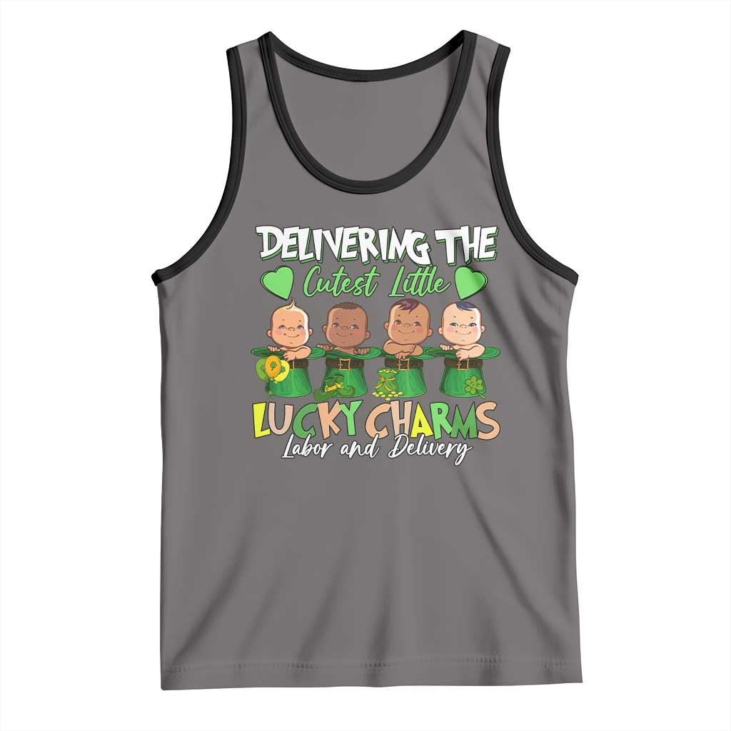 Labor and Delivery Nurse St Patrick's Day Tank Top Delivering The Cutest Little Lucky Charms TS02 Deep Heather Black Print Your Wear