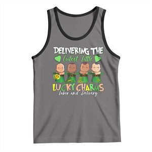 Labor and Delivery Nurse St Patrick's Day Tank Top Delivering The Cutest Little Lucky Charms TS02 Deep Heather Black Print Your Wear