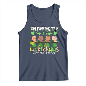 Labor and Delivery Nurse St Patrick's Day Tank Top Delivering The Cutest Little Lucky Charms TS02 Navy Print Your Wear