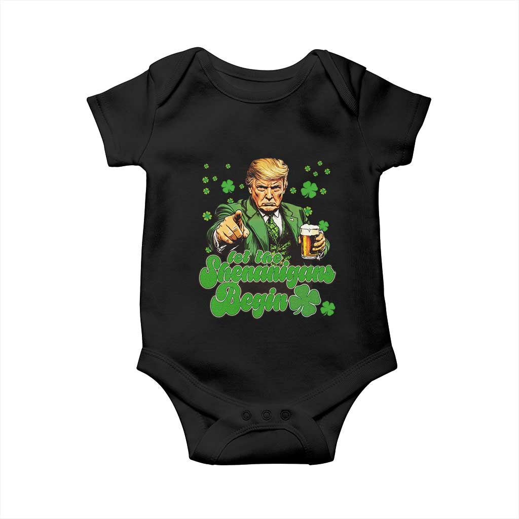 Funny St Patrick's Day Trump Baby Onesie Let The Shenanigans Begin TS02 Black Print Your Wear