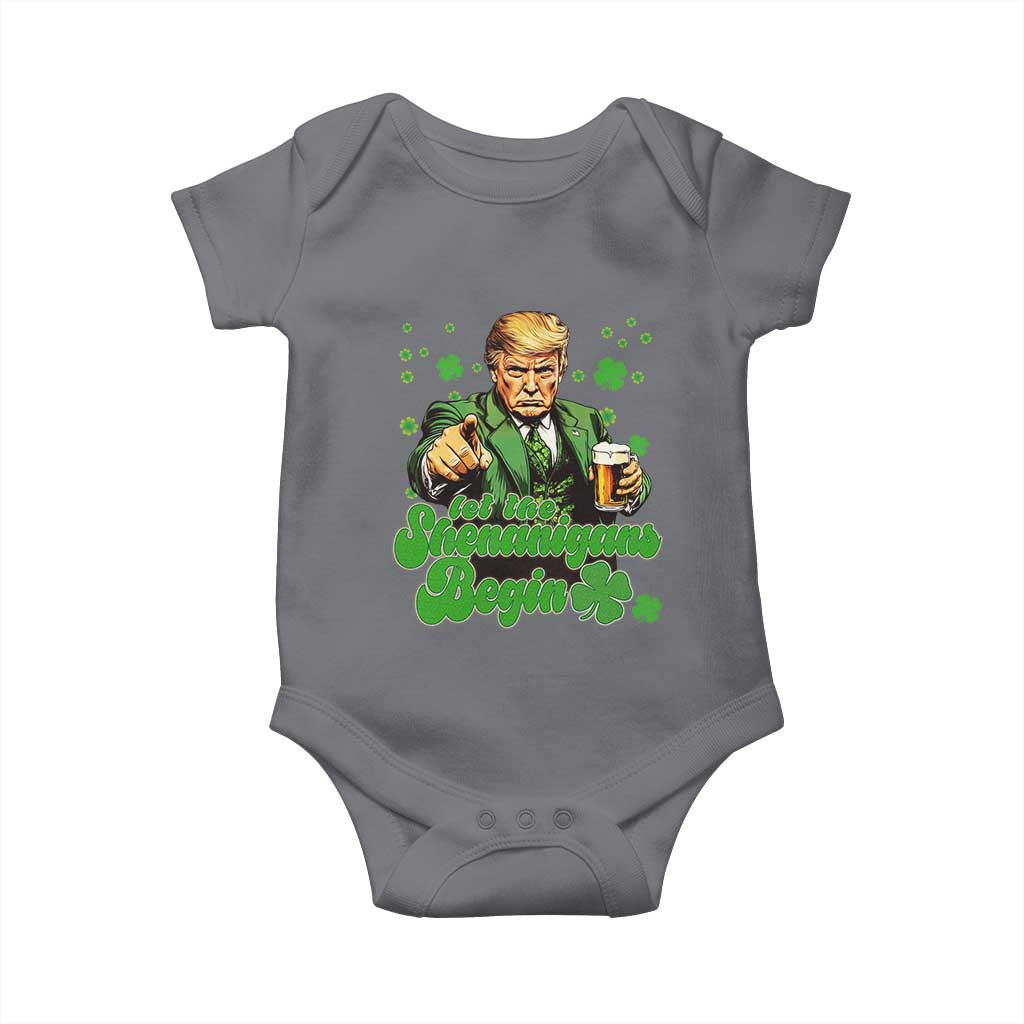 Funny St Patrick's Day Trump Baby Onesie Let The Shenanigans Begin TS02 Charcoal Print Your Wear