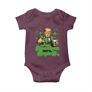 Funny St Patrick's Day Trump Baby Onesie Let The Shenanigans Begin TS02 Maroon Print Your Wear