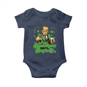 Funny St Patrick's Day Trump Baby Onesie Let The Shenanigans Begin TS02 Navy Print Your Wear