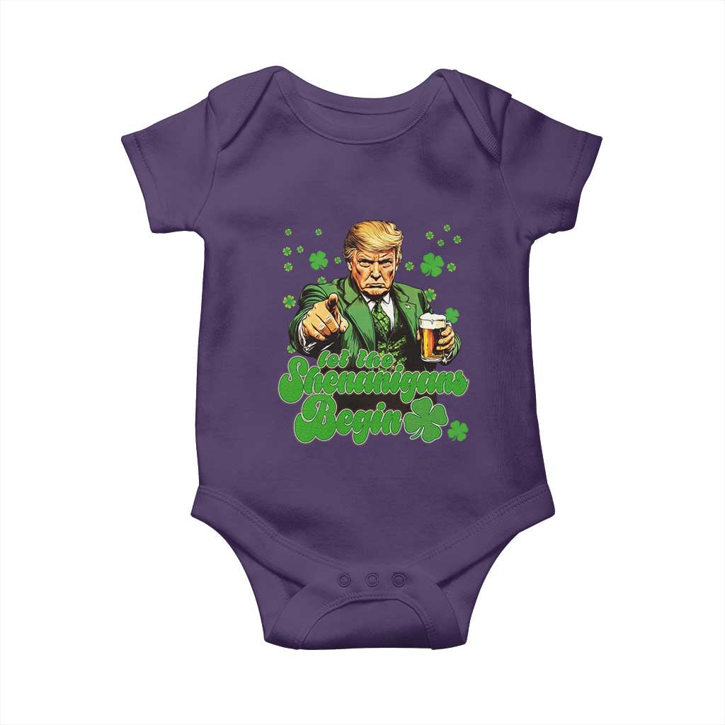Funny St Patrick's Day Trump Baby Onesie Let The Shenanigans Begin TS02 Purple Print Your Wear