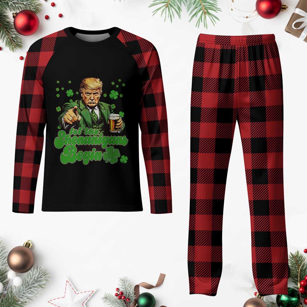 Funny St Patrick's Day Trump Plaid Pajama Set Let The Shenanigans Begin TS02 Buffalo Plaid Print Your Wear