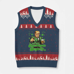 Funny St Patrick's Day Trump V-Neck Knit Sweater Vest Let The Shenanigans Begin TS02 Navy Red Print Your Wear