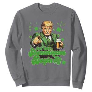 Funny St Patrick's Day Trump Sweatshirt Let The Shenanigans Begin TS02 Charcoal Print Your Wear