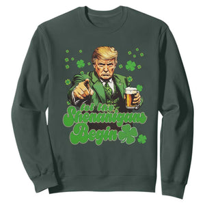 Funny St Patrick's Day Trump Sweatshirt Let The Shenanigans Begin TS02 Dark Forest Green Print Your Wear