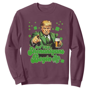 Funny St Patrick's Day Trump Sweatshirt Let The Shenanigans Begin TS02 Maroon Print Your Wear