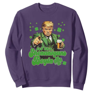 Funny St Patrick's Day Trump Sweatshirt Let The Shenanigans Begin TS02 Purple Print Your Wear