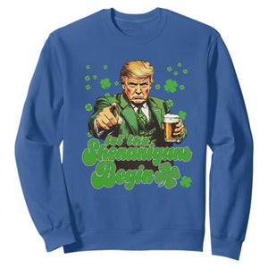 Funny St Patrick's Day Trump Sweatshirt Let The Shenanigans Begin TS02 Royal Blue Print Your Wear