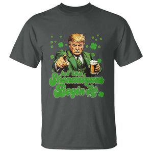 Funny St Patrick's Day Trump T Shirt Let The Shenanigans Begin TS02 Dark Heather Print Your Wear