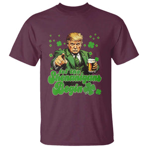 Funny St Patrick's Day Trump T Shirt Let The Shenanigans Begin TS02 Maroon Print Your Wear