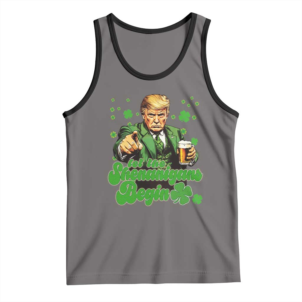 Funny St Patrick's Day Trump Tank Top Let The Shenanigans Begin TS02 Deep Heather Black Print Your Wear