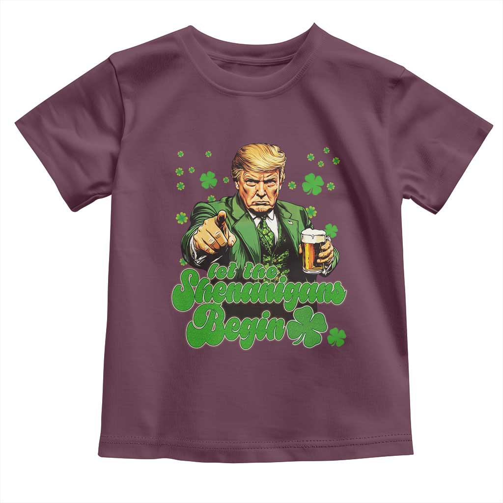 Funny St Patrick's Day Trump Toddler T Shirt Let The Shenanigans Begin TS02 Maroon Print Your Wear