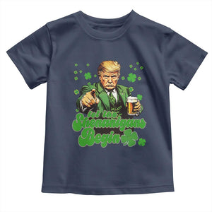 Funny St Patrick's Day Trump Toddler T Shirt Let The Shenanigans Begin TS02 Navy Print Your Wear