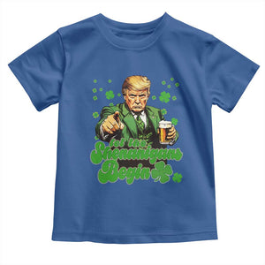Funny St Patrick's Day Trump Toddler T Shirt Let The Shenanigans Begin TS02 Royal Blue Print Your Wear