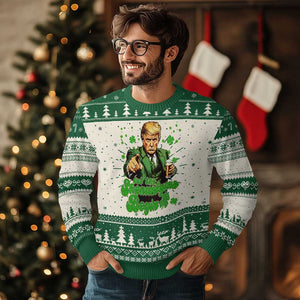 Funny St Patrick's Day Trump Knit Sweatshirt Let The Shenanigans Begin TS02 Green Print Your Wear