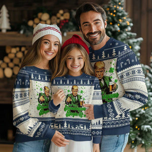 Funny St Patrick's Day Trump Knit Sweatshirt Let The Shenanigans Begin TS02 Navy Print Your Wear