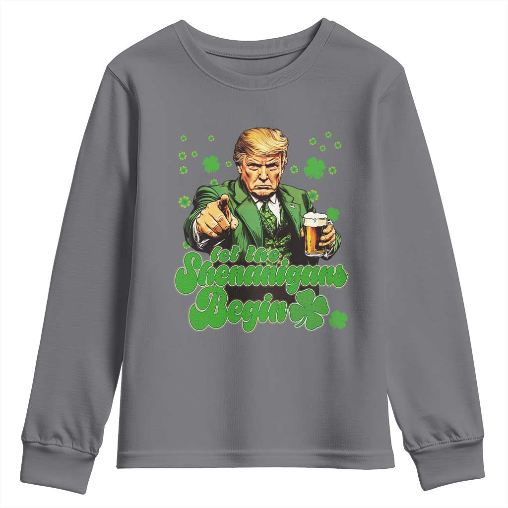 Funny St Patrick's Day Trump Youth Sweatshirt Let The Shenanigans Begin TS02 Charcoal Print Your Wear