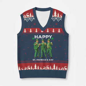 Funny St Patrick's Day Trump V-Neck Knit Sweater Vest Dancing Saint Patrick TS02 Navy Red Print Your Wear