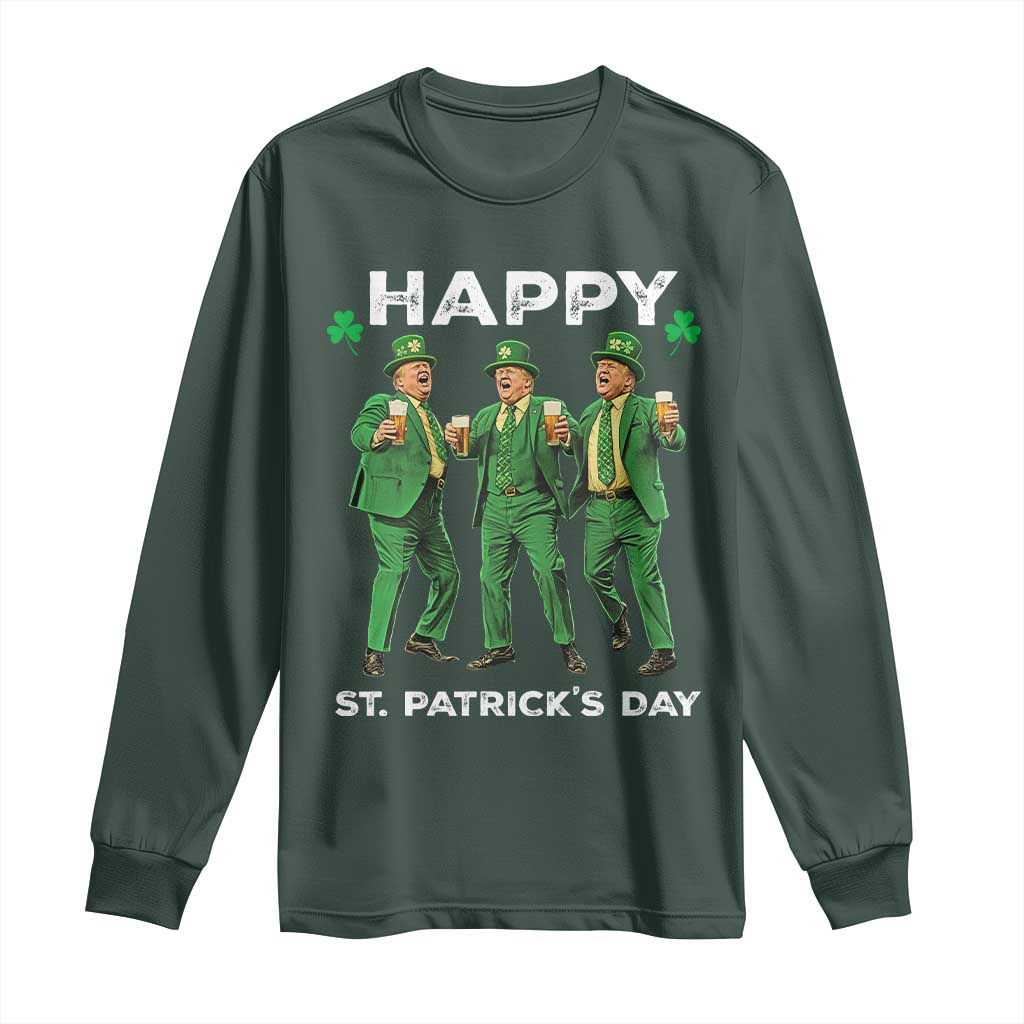 Funny St Patrick's Day Trump Long Sleeve Shirt Dancing Saint Patrick TS02 Dark Forest Green Print Your Wear