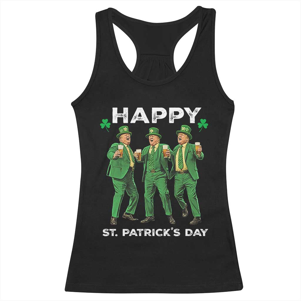 Funny St Patrick's Day Trump Racerback Tank Top Dancing Saint Patrick TS02 Black Print Your Wear