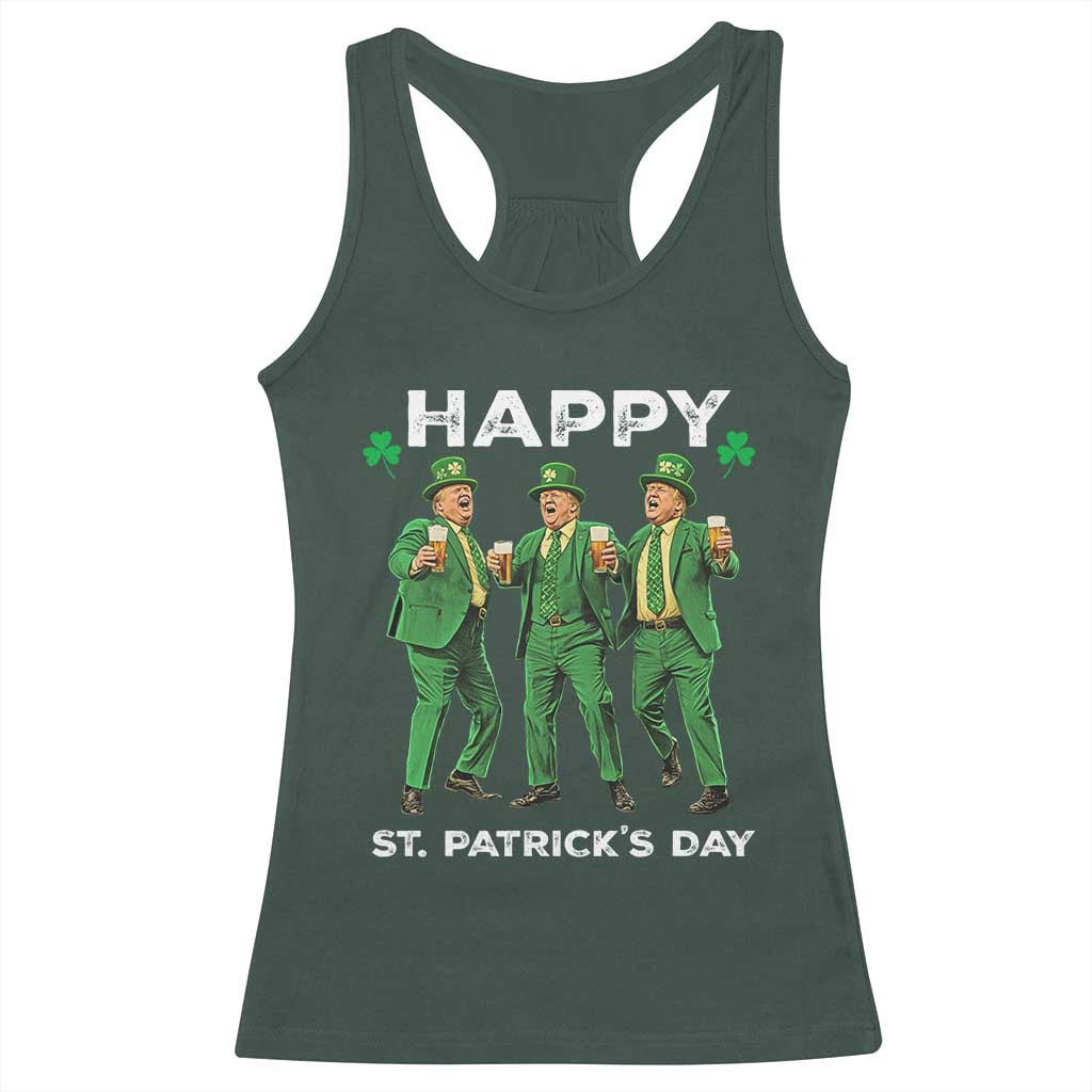 Funny St Patrick's Day Trump Racerback Tank Top Dancing Saint Patrick TS02 Dark Forest Green Print Your Wear