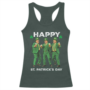 Funny St Patrick's Day Trump Racerback Tank Top Dancing Saint Patrick TS02 Dark Forest Green Print Your Wear