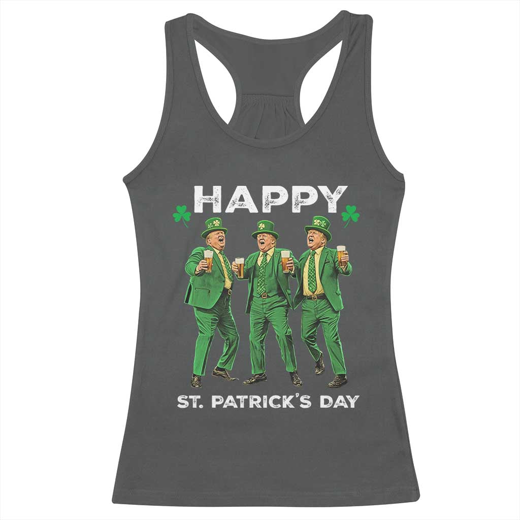 Funny St Patrick's Day Trump Racerback Tank Top Dancing Saint Patrick TS02 Dark Heather Print Your Wear