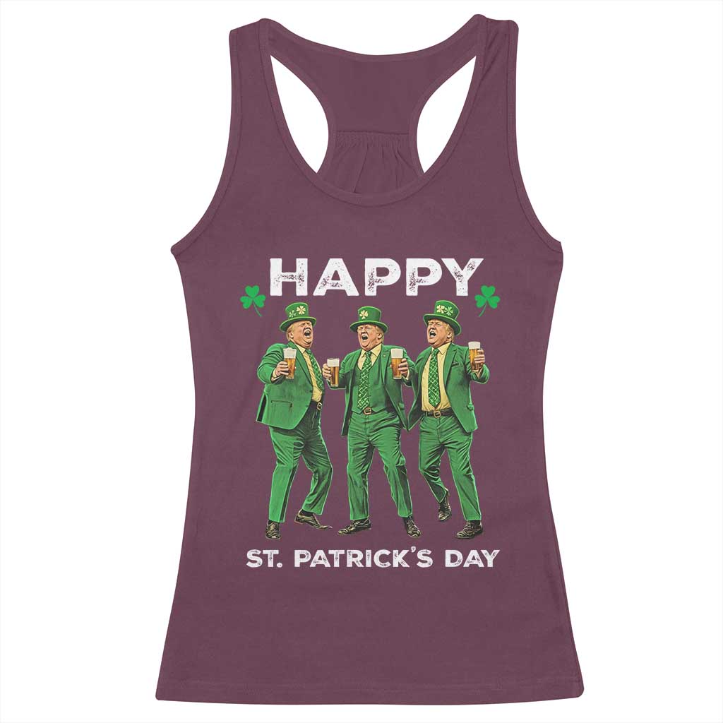 Funny St Patrick's Day Trump Racerback Tank Top Dancing Saint Patrick TS02 Maroon Print Your Wear