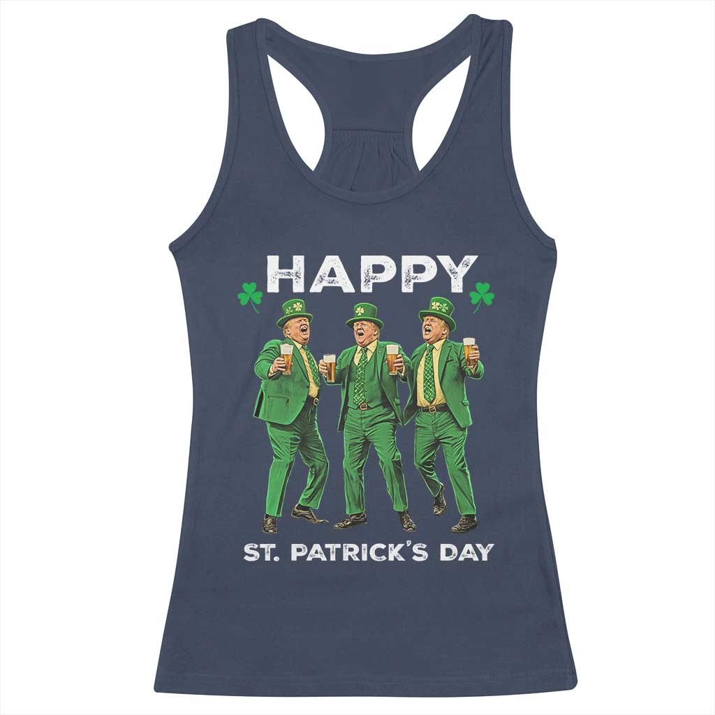 Funny St Patrick's Day Trump Racerback Tank Top Dancing Saint Patrick TS02 Navy Print Your Wear