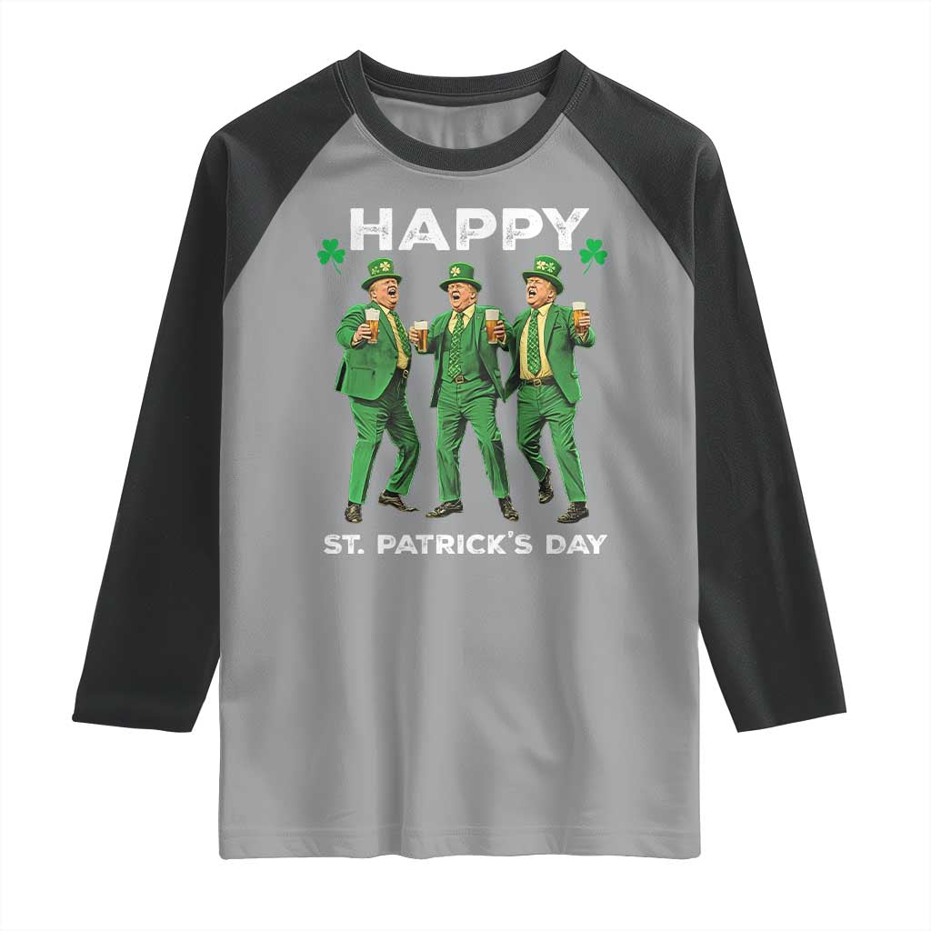 Funny St Patrick's Day Trump Raglan Shirt Dancing Saint Patrick TS02 Sport Gray Black Print Your Wear