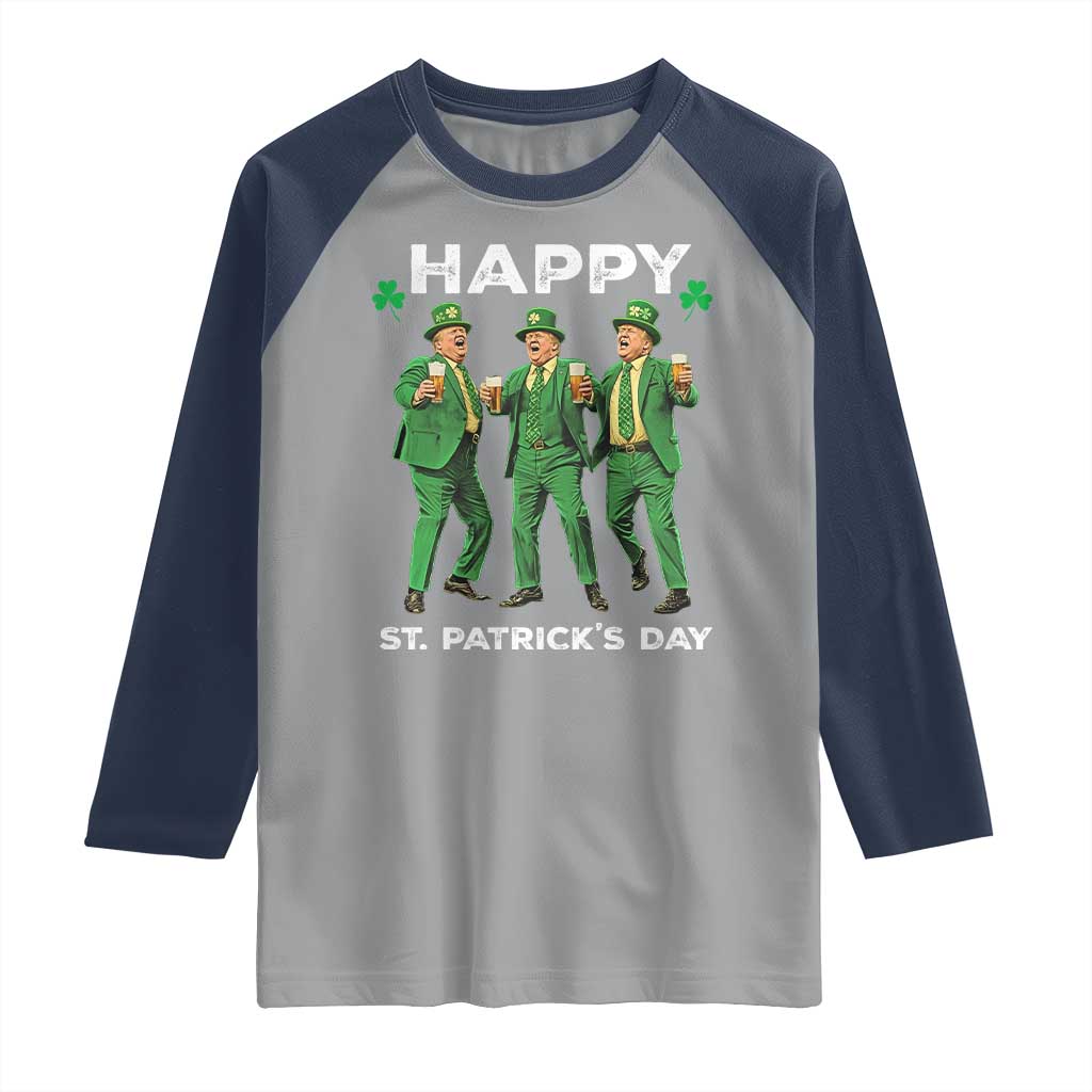 Funny St Patrick's Day Trump Raglan Shirt Dancing Saint Patrick TS02 Sport Gray Navy Print Your Wear