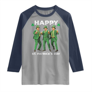 Funny St Patrick's Day Trump Raglan Shirt Dancing Saint Patrick TS02 Sport Gray Navy Print Your Wear