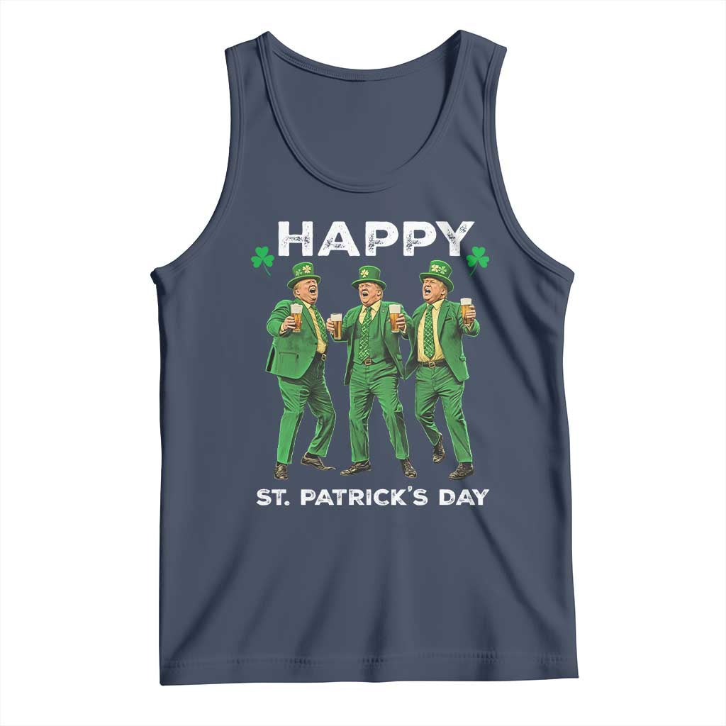 Funny St Patrick's Day Trump Tank Top Dancing Saint Patrick TS02 Navy Print Your Wear