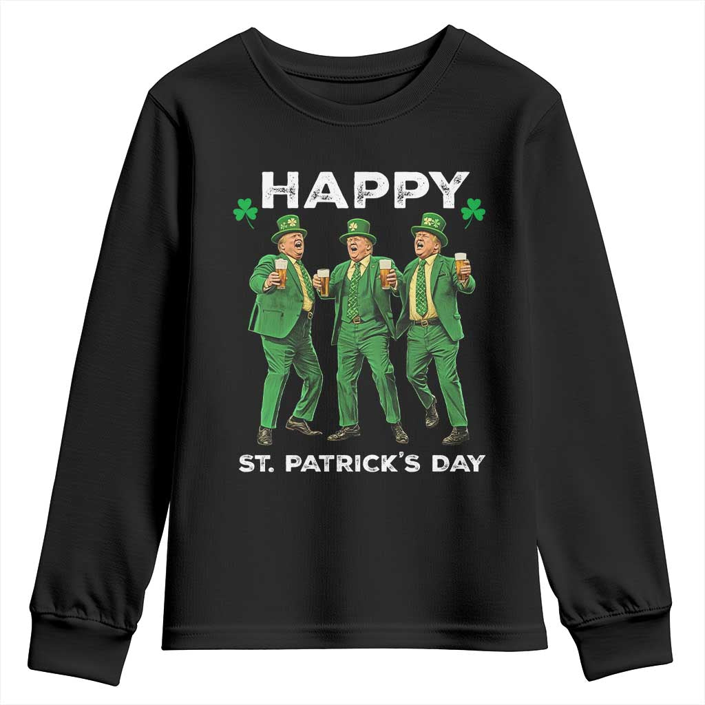 Funny St Patrick's Day Trump Youth Sweatshirt Dancing Saint Patrick TS02 Black Print Your Wear