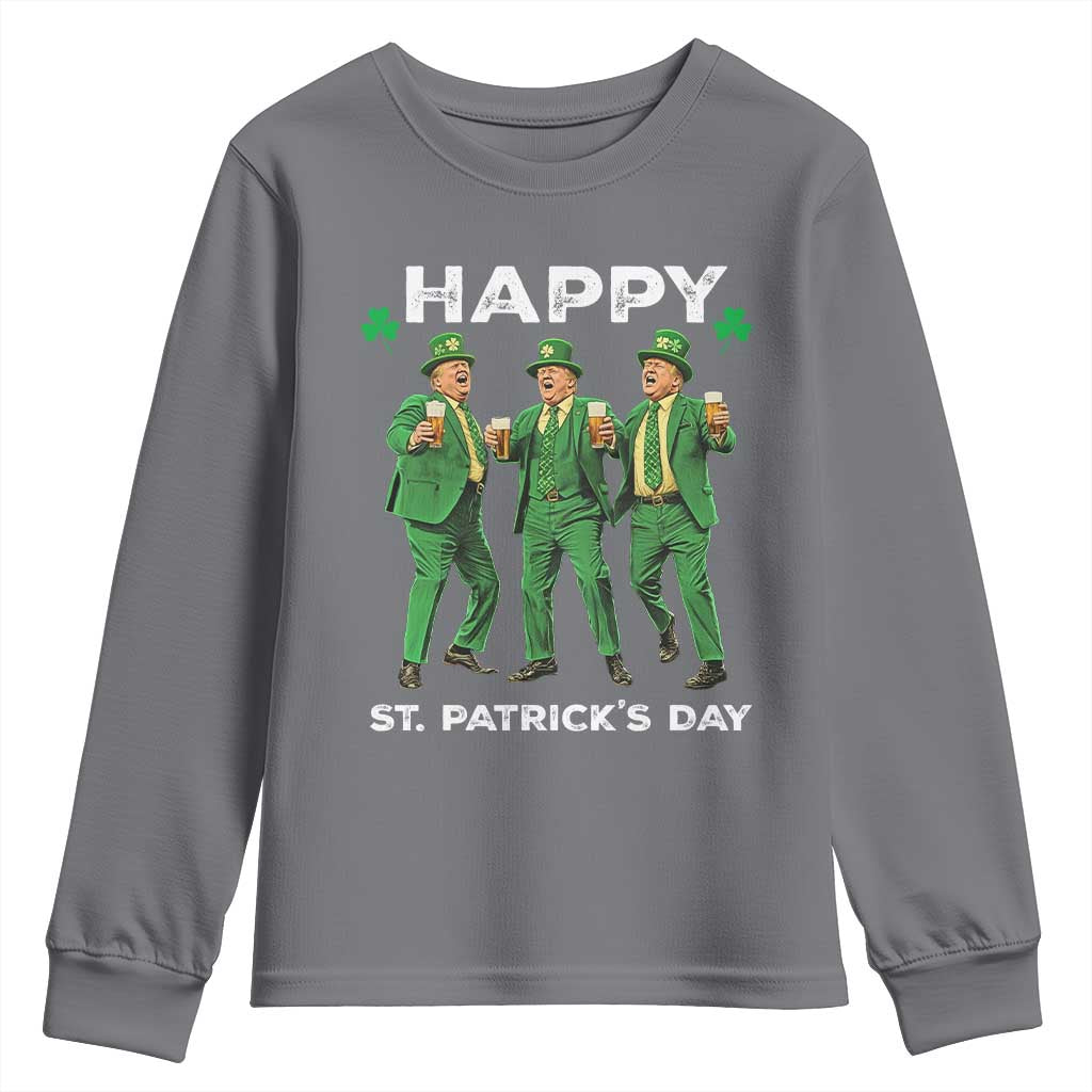 Funny St Patrick's Day Trump Youth Sweatshirt Dancing Saint Patrick TS02 Charcoal Print Your Wear
