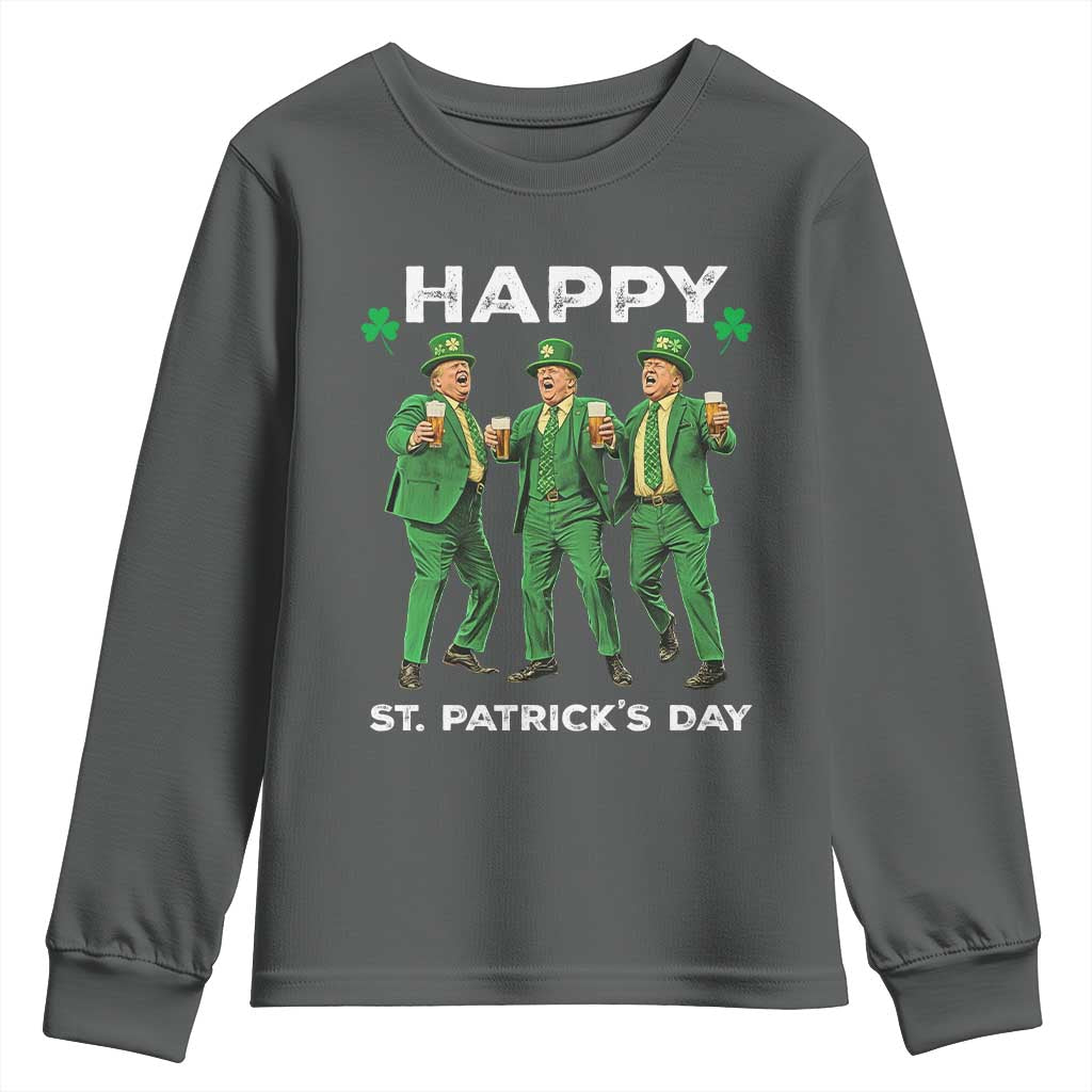 Funny St Patrick's Day Trump Youth Sweatshirt Dancing Saint Patrick TS02 Dark Heather Print Your Wear