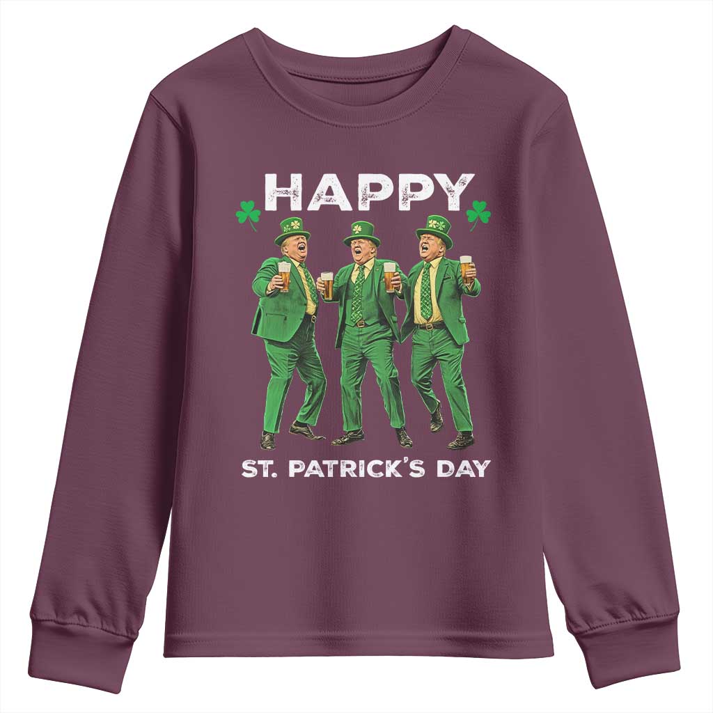Funny St Patrick's Day Trump Youth Sweatshirt Dancing Saint Patrick TS02 Maroon Print Your Wear