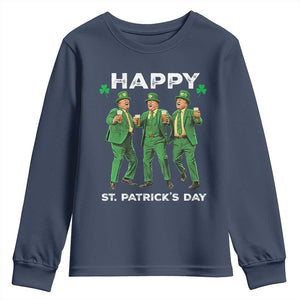 Funny St Patrick's Day Trump Youth Sweatshirt Dancing Saint Patrick TS02 Navy Print Your Wear
