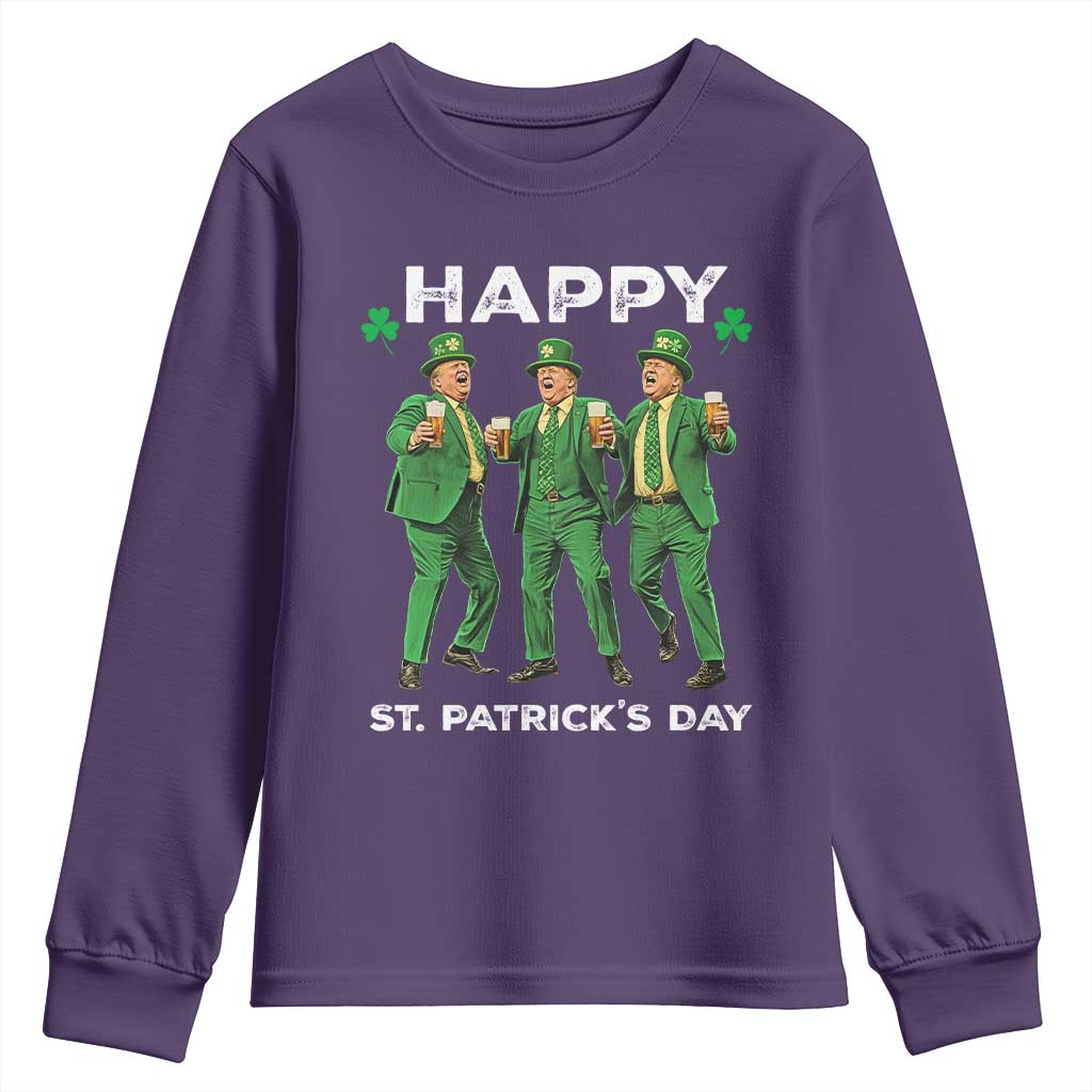 Funny St Patrick's Day Trump Youth Sweatshirt Dancing Saint Patrick TS02 Purple Print Your Wear