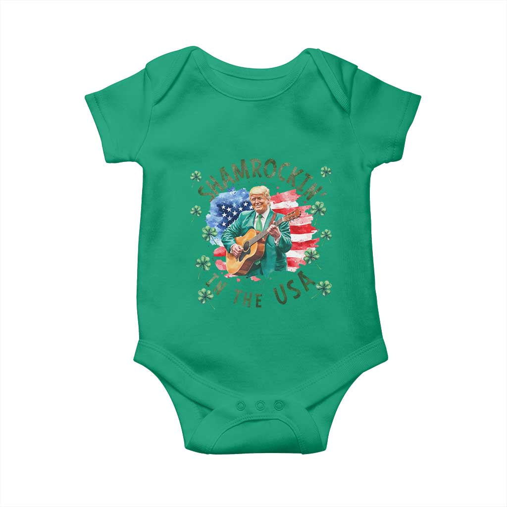 Funny St Patrick's Day Trump Baby Onesie Shamrockin in The USA Funny TS02 Irish Green Print Your Wear