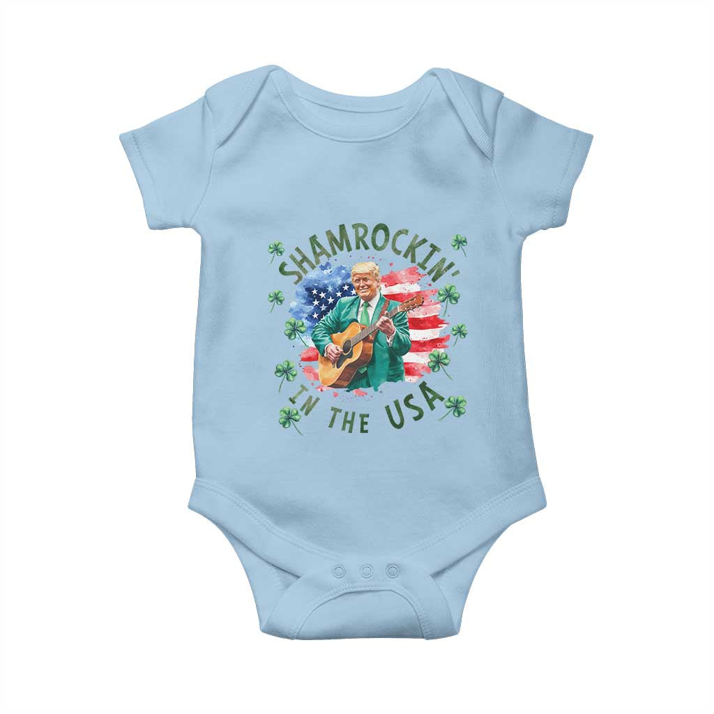 Funny St Patrick's Day Trump Baby Onesie Shamrockin in The USA Funny TS02 Light Blue Print Your Wear
