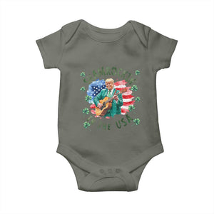 Funny St Patrick's Day Trump Baby Onesie Shamrockin in The USA Funny TS02 Military Green Print Your Wear