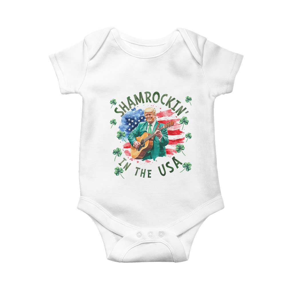 Funny St Patrick's Day Trump Baby Onesie Shamrockin in The USA Funny TS02 White Print Your Wear
