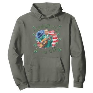 Funny St Patrick's Day Trump Hoodie Shamrockin in The USA Funny TS02 Military Green Print Your Wear