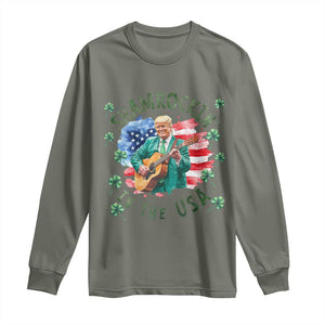 Funny St Patrick's Day Trump Long Sleeve Shirt Shamrockin in The USA Funny TS02 Military Green Print Your Wear